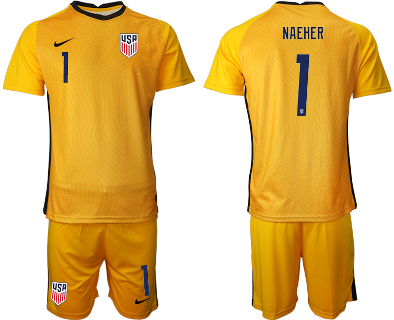 Men 2020-2021 Season National team United States goalkeeper yellow #1 Soccer Jersey